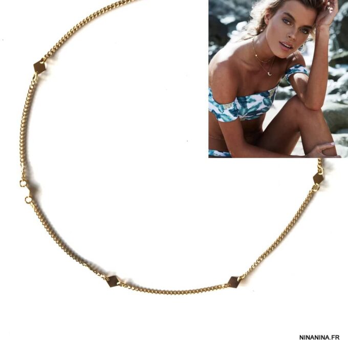 N7522b Ras de cou fin femme losange acier inoxydable doré - Bijoux Colliers en ligne Ninanina