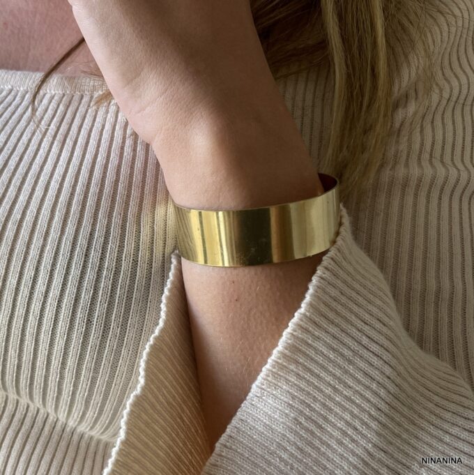N7538b Manchette Laiton Doré - Bracelet Femme Or 20 mm - Bijoux Manchettes femmes en ligne Ninanina