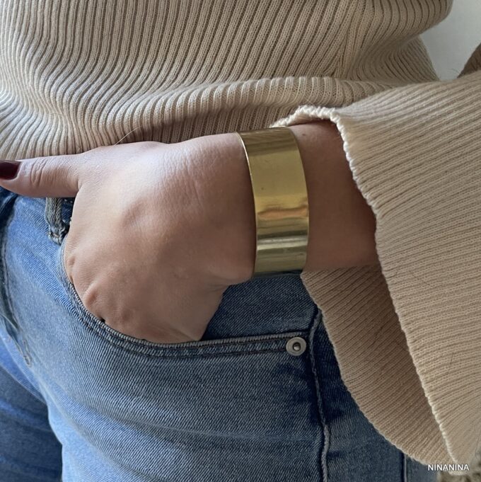 N7538c Manchette Laiton Doré - Bracelet Femme Or 20 mm - Bijoux Manchettes femmes en ligne Ninanina