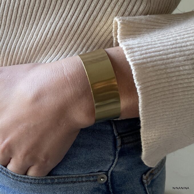 N7538e Manchette Laiton Doré - Bracelet Femme Or 20 mm - Bijoux Manchettes femmes en ligne Ninanina