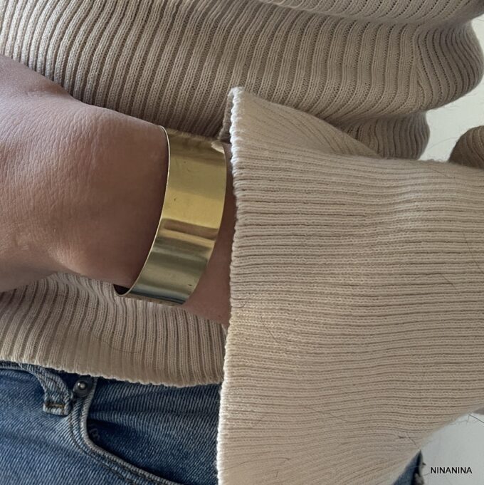 N7538f Manchette Laiton Doré - Bracelet Femme Or 20 mm - Bijoux Manchettes femmes en ligne Ninanina