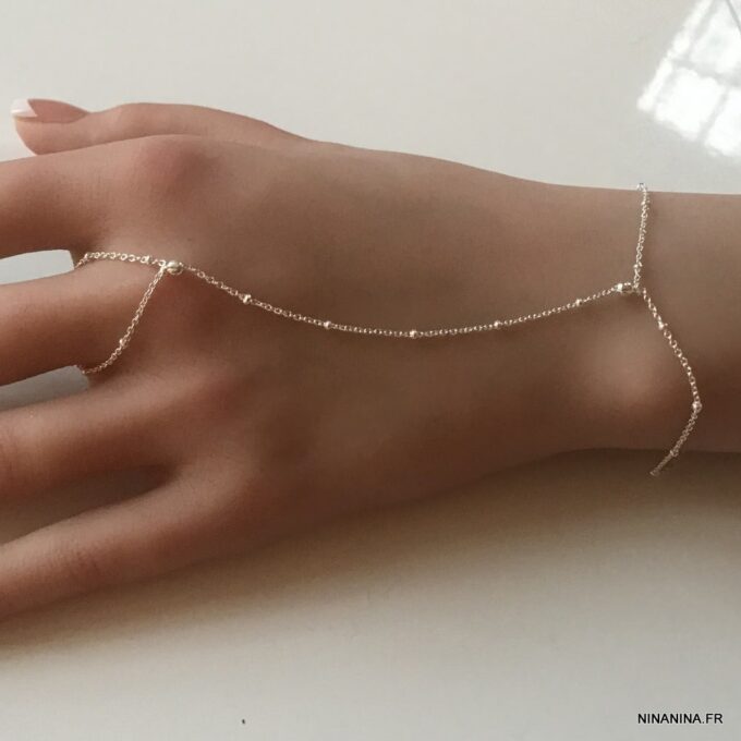 N7539c Chainette Bracelet Bague main doigt Argent minimaliste - Bijoux Bracelets en ligne Ninanina