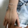 N7539d Chainette Bracelet Bague main doigt Argent minimaliste - Bijoux Bracelets en ligne Ninanina