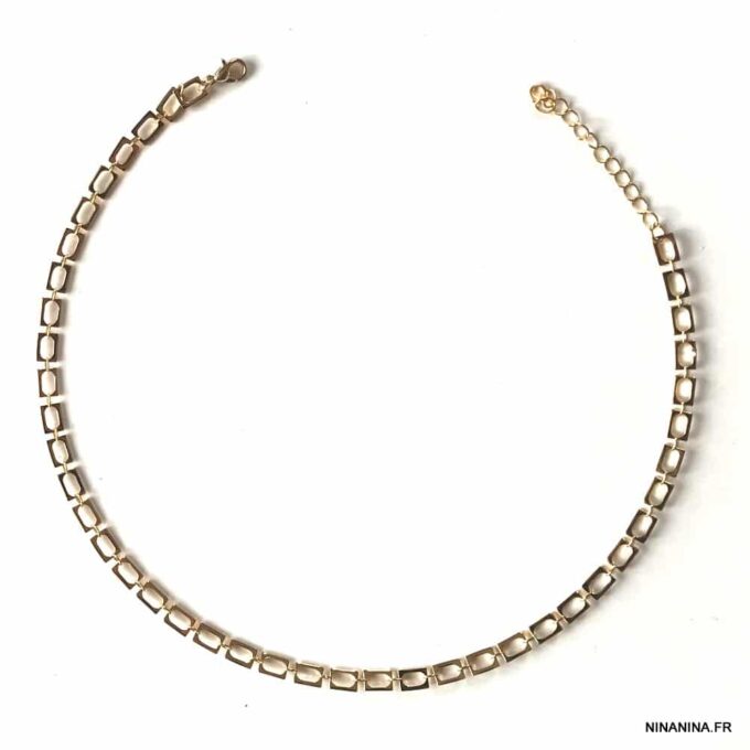 N7591a Ras de cou or plaqué femme chaine maille rectangle - Bijoux Colliers en ligne Ninanina