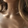 N7591d Ras de cou or plaqué femme chaine maille rectangle - Bijoux Colliers en ligne Ninanina