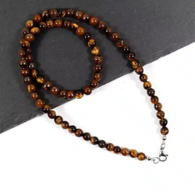 N7592a Collier oeil de tigre 6mm Acier inoxydable homme - Bijoux Colliers en ligne Ninanina