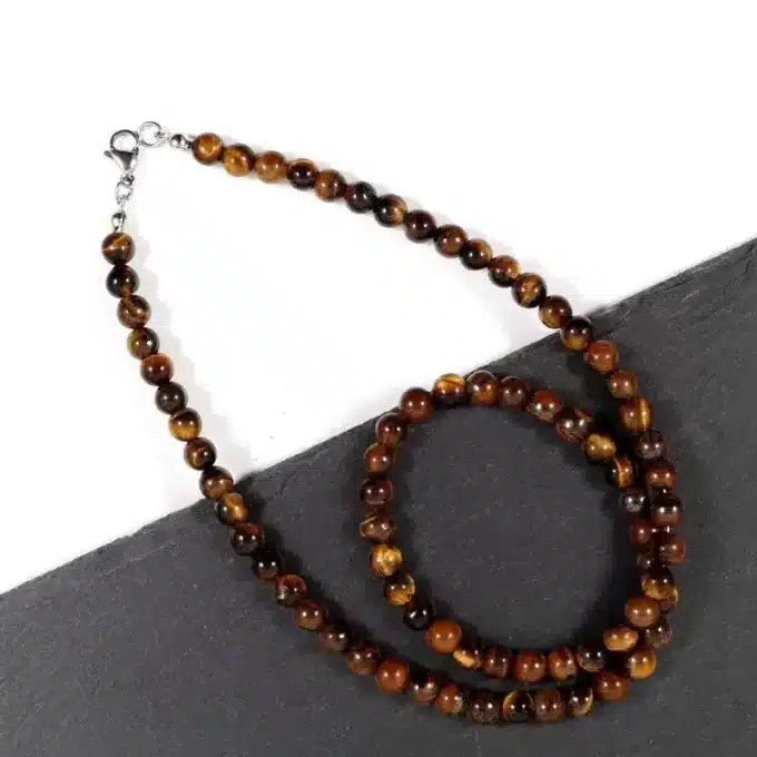 N7592b Collier oeil de tigre 6mm Acier inoxydable homme - Bijoux Colliers en ligne Ninanina