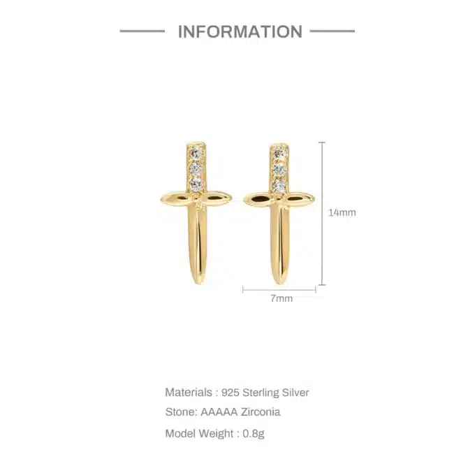 N7612b Boucles d'Oreilles épée Argent plaqué or Zirconium - Bijoux Boucle d'oreille en ligne Ninanina