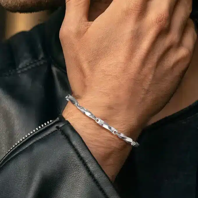 N7614b Bracelet Homme Acier tendance maillons torsadés - Bijoux Bracelets en ligne