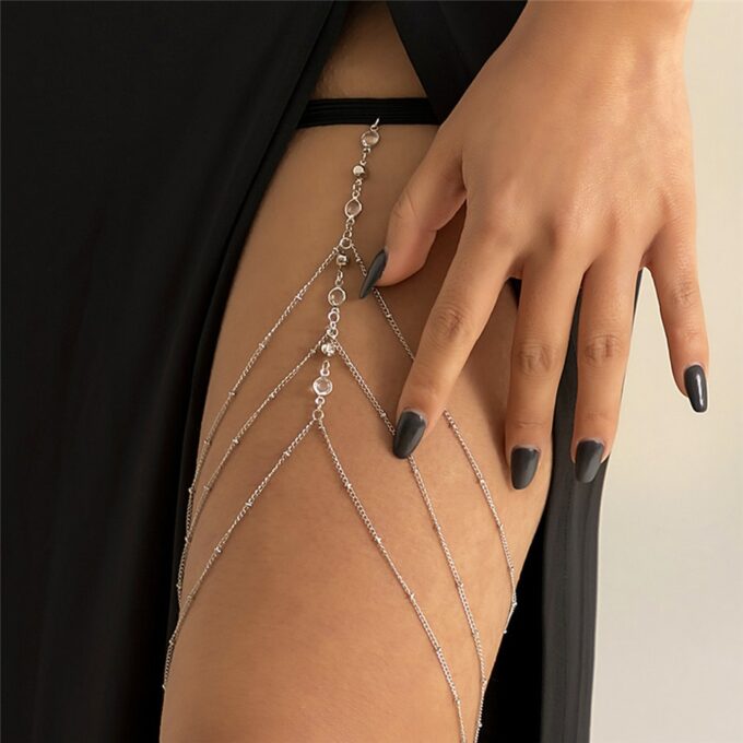 N7616b Chaine de cuisse Acier inoxydable doré et cristal - Bijoux de corps en ligne Ninanina