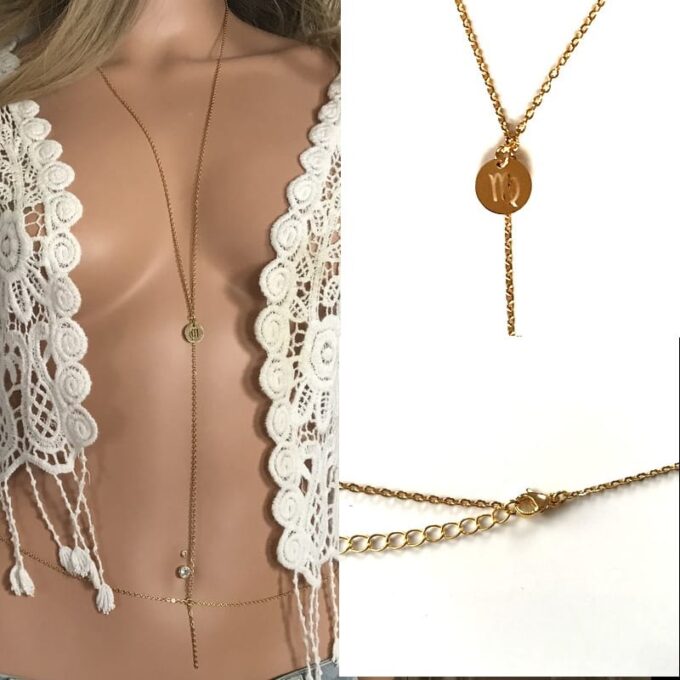 N7618b Chaine de corps zodiaque acier inoxydable doré - Bijoux de corps en ligne Ninanina