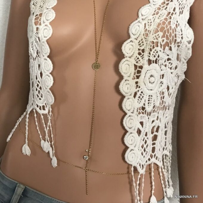 N7618d Chaine de corps zodiaque acier inoxydable doré - Bijoux de corps en ligne Ninanina