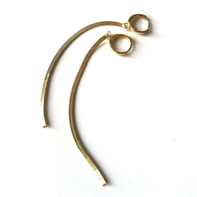 N7625E Créoles pendantes longues chainettes Acier doré - Bijoux Boucles d'oreilles en ligne Ninanina