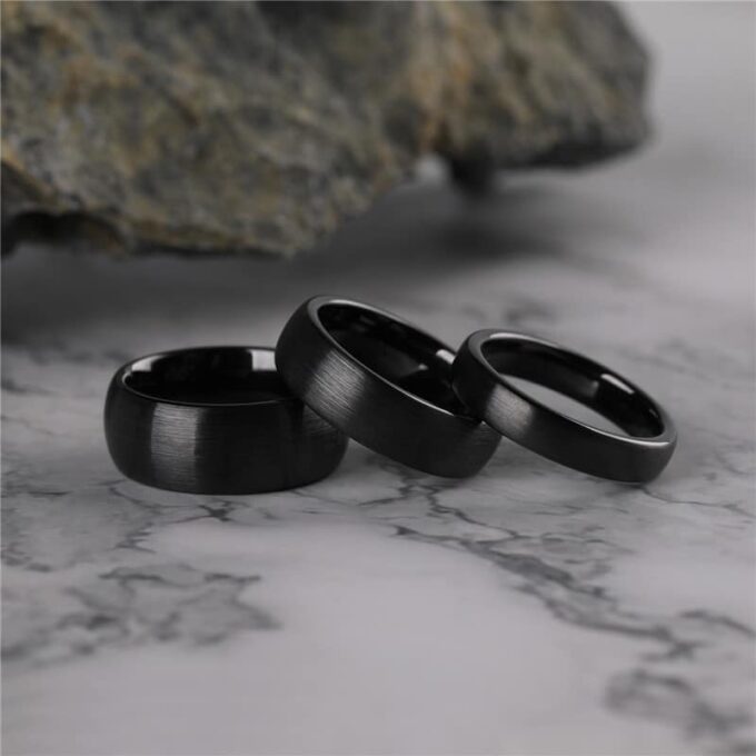 N7626c Bague duo couple Anneau 4 mm ou 8 mm Acier noir - Bijoux Bagues en ligne Ninanina