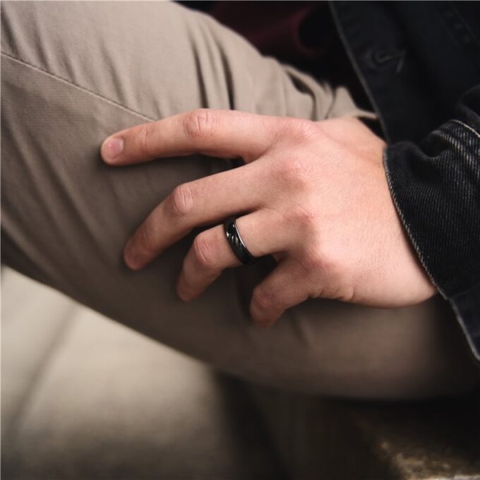 N7626d Bague duo couple Anneau 4 mm ou 8 mm Acier noir - Bijoux Bagues en ligne Ninanina