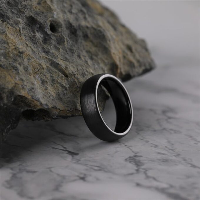 N7626e Bague duo couple Anneau 4 mm ou 8 mm Acier noir - Bijoux Bagues en ligne Ninanina