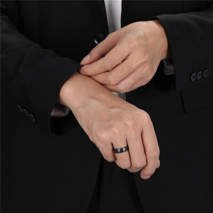 N7626h Bague duo couple Anneau 4 mm ou 8 mm Acier noir - Bijoux Bagues en ligne Ninanina