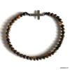 N7629c Bracelet croix pierre oeil de tigre jaune 4 mm et acier inoxydable argenté - Bijoux Bracelets en ligne Ninanina