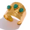 N7631 Bague manchette femme réglable Acier doré pierre verte - Bijoux Bagues en ligne Ninanina
