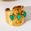N7631b Bague manchette femme réglable Acier doré pierre verte - Bijoux Bagues en ligne Ninanina