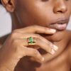 N7631c Bague manchette femme réglable Acier doré pierre verte - Bijoux Bagues en ligne Ninanina