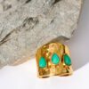 N7631h Bague manchette femme réglable Acier doré pierre verte - Bijoux Bagues en ligne Ninanina