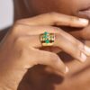 N7631i Bague manchette femme réglable Acier doré pierre verte - Bijoux Bagues en ligne Ninanina