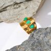N7631j Bague manchette femme réglable Acier doré pierre verte - Bijoux Bagues en ligne Ninanina