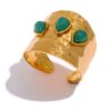 N7631kBague manchette femme réglable Acier doré pierre verte - Bijoux Bagues en ligne Ninanina