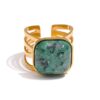 N7632 Bague manchette Acier doré turquoise verte carrée - Bijoux Bagues en ligne Ninanina
