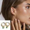 N7640b Creoles vertes 10 mm Argent Plaqué Or et Emeraude pierre de naissance mai - Bijoux Boucles d'oreilles en ligne Ninanina