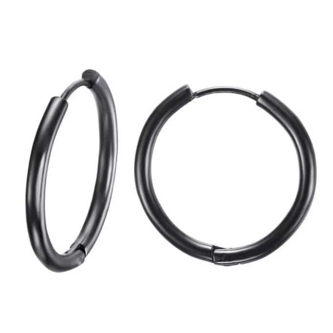 N7644f Creoles noires 25 mm en Acier Inoxydable noir - Bijoux Boucles d'oreilles en ligne Ninanina