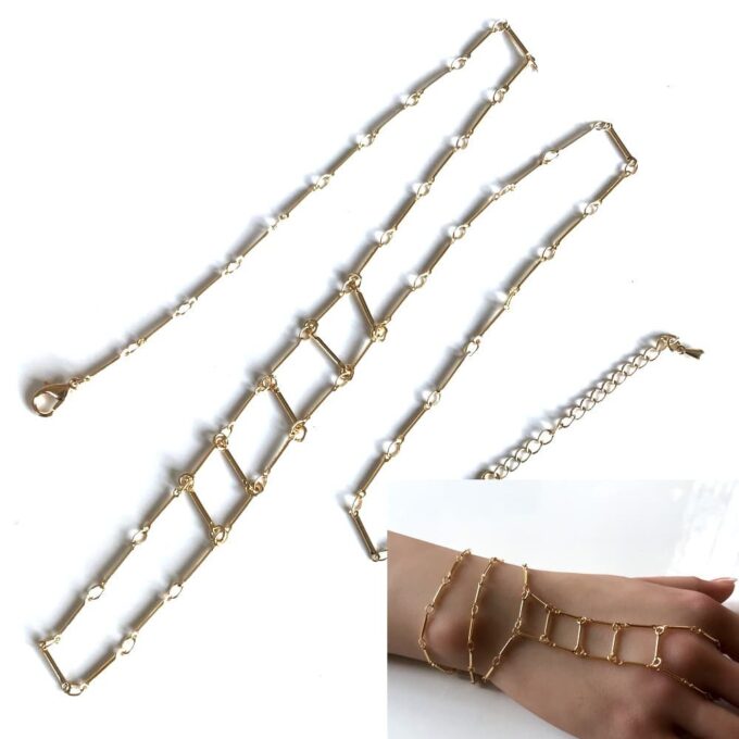 N7645c Bijou de main oriental chaine plaqué or 3 tours - Bijoux de main en ligne Ninanina