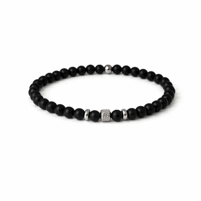 N7646 Bracelet en Onyx noir artisanal - perles rondes 6mm et Acier Inoxydable homme - Bijoux Bracelets hommes en ligne Ninanina