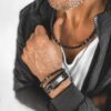 N7646b Bracelet en Onyx noir et Acier Inoxydable homme - Bijoux Bracelets en ligne Ninanina