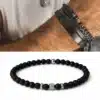 N7646c Bracelet en Onyx noir artisanal - perles rondes 6mm et Acier Inoxydable homme - Bijoux Bracelets hommes en ligne Ninanina