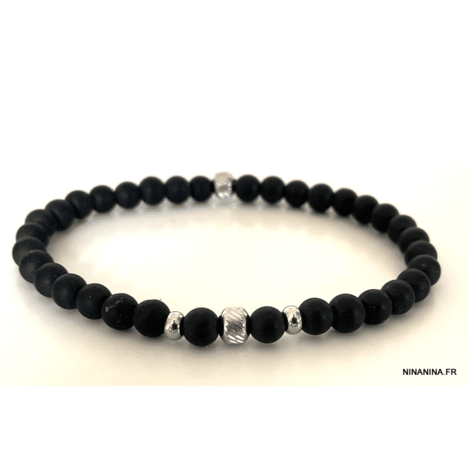 N7646f Bracelet en Onyx noir et Acier Inoxydable homme - Bijoux Bracelets en ligne Ninanina
