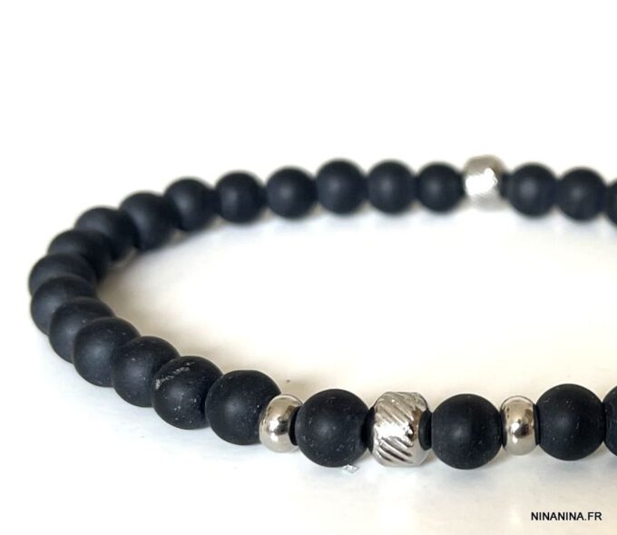 N7646g Bracelet en Onyx noir et Acier Inoxydable homme - Bijoux Bracelets en ligne Ninanina
