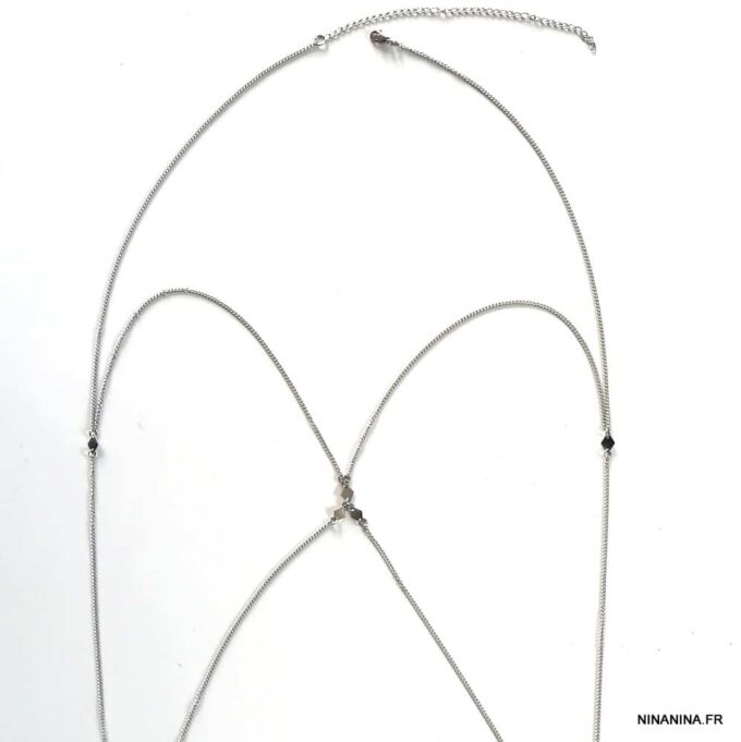 N7558a Chaine de corps soutien gorge losange acier inoxydable - Bijoux de corps en ligne Ninanina