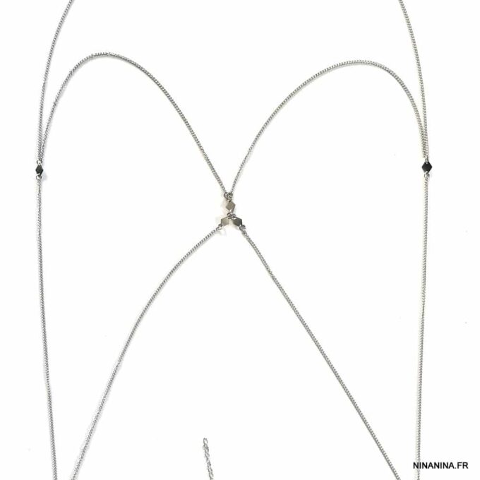 N7558c Chaine de corps soutien gorge losange acier inoxydable - Bijoux de corps en ligne Ninanina