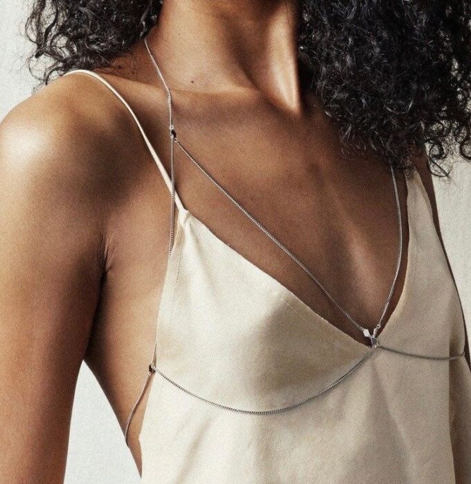 N7558d Chaine de corps soutien gorge losange acier inoxydable - Bijoux de corps en ligne Ninanina