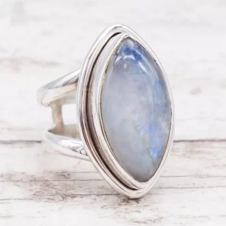 Bague marquise pour femme avec pierre de lune naturelle sertie en argent sterling 925 - Bijou élégant et raffiné