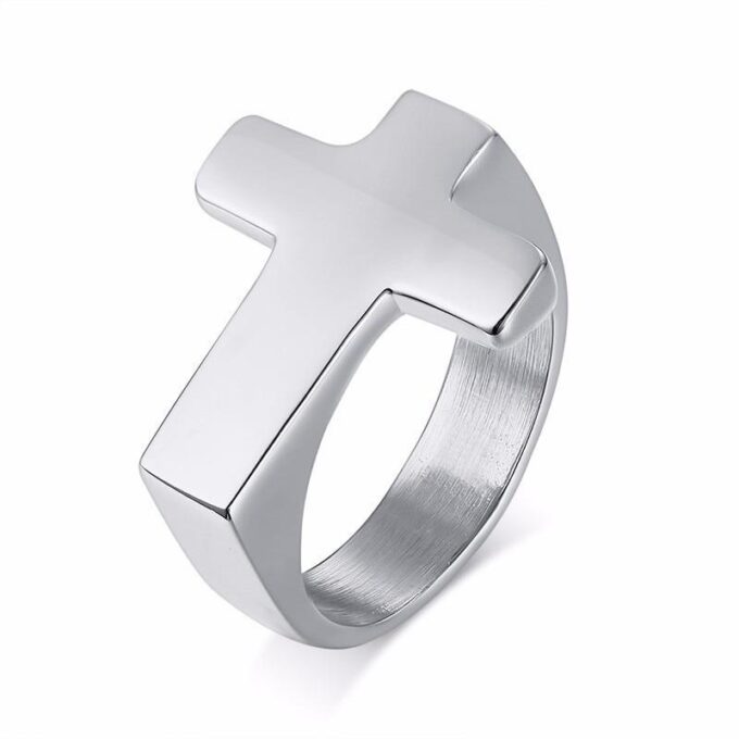 N7638a Bague croix homme Acier Inoxydable argenté - Bijoux Bagues en ligne Ninanina