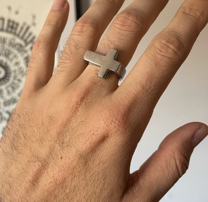 N7638b Bague croix homme Acier Inoxydable argenté - Bijoux Bagues en ligne Ninanina