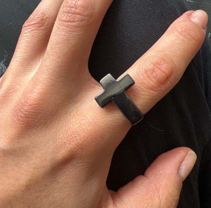 N7638e Bague croix homme Acier Inoxydable argenté - Bijoux Bagues en ligne Ninanina