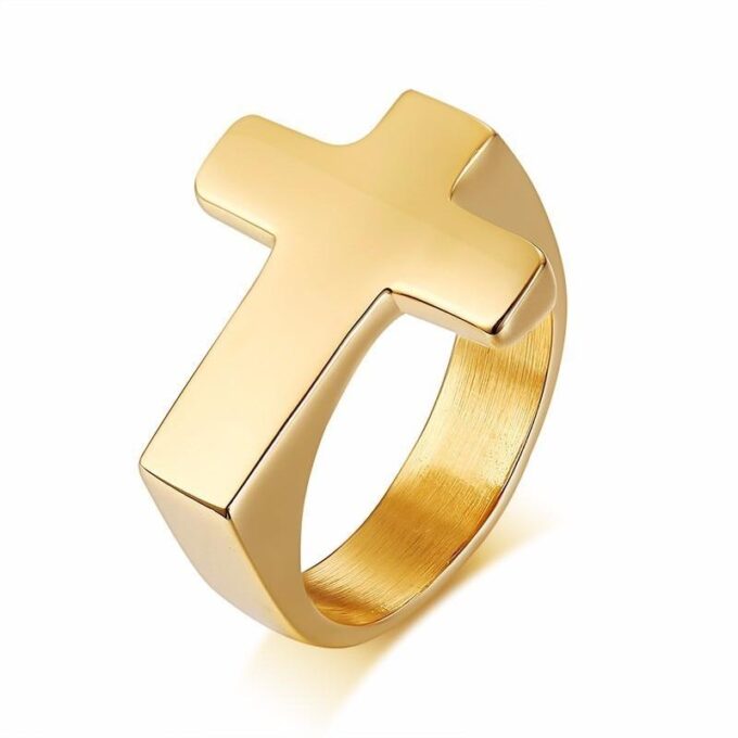 N7638f Bague croix homme Acier Inoxydable argenté - Bijoux Bagues en ligne Ninanina