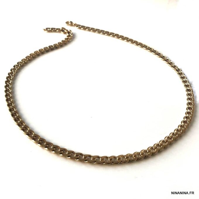 N7643c Collier ras de cou gros maillon acier inoxydable doré - Bijoux Colliers en ligne Ninanina