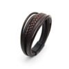 N7650 Bracelet cuir marron multirang fermoir acier noir - Bijoux Bracelets en ligne Ninanina