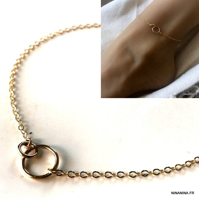 N7654b Bracelet double anneau Plaqué Or pour cheville - Bijoux de pied en ligne Ninanina