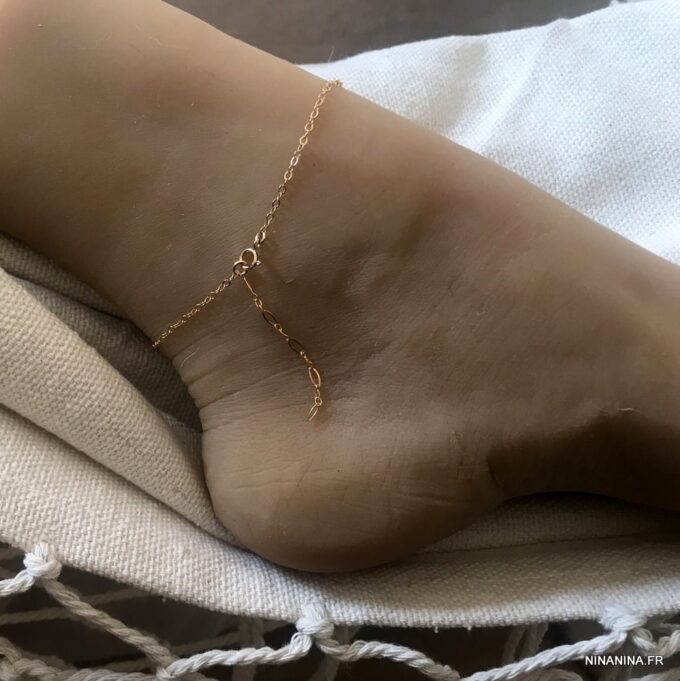 N7654e Bracelet double anneau Plaqué Or pour cheville - Bijoux de pied en ligne Ninanina